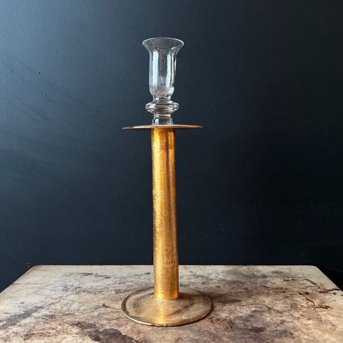 Postmodern Mexican Single Gold Leaf & Glass Candlestick - Monte Visión