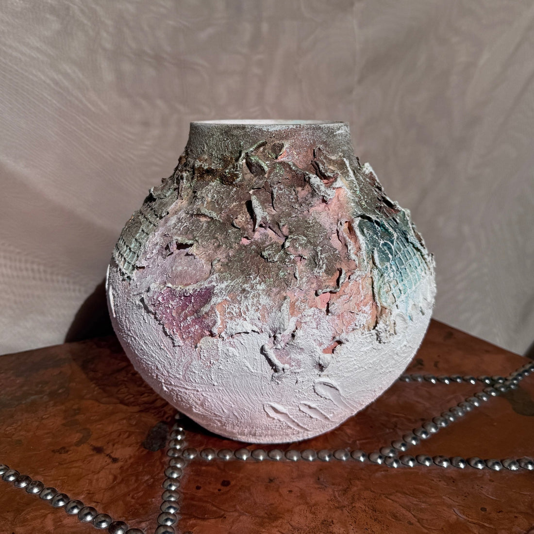 Postmodern Psychedelic Southwest Pastel Ceramic Textured Vase - Monte Visión