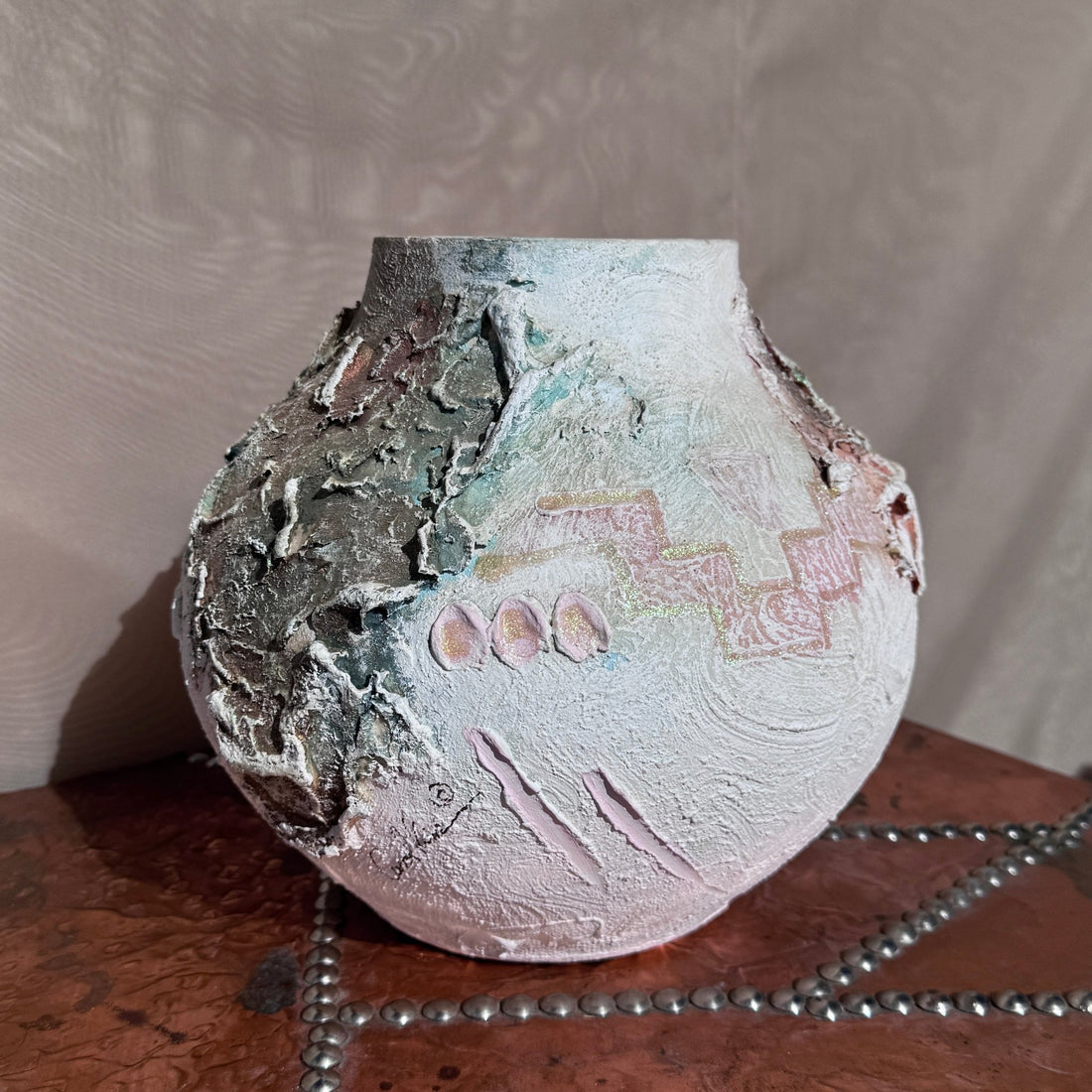 Postmodern Psychedelic Southwest Pastel Ceramic Textured Vase - Monte Visión