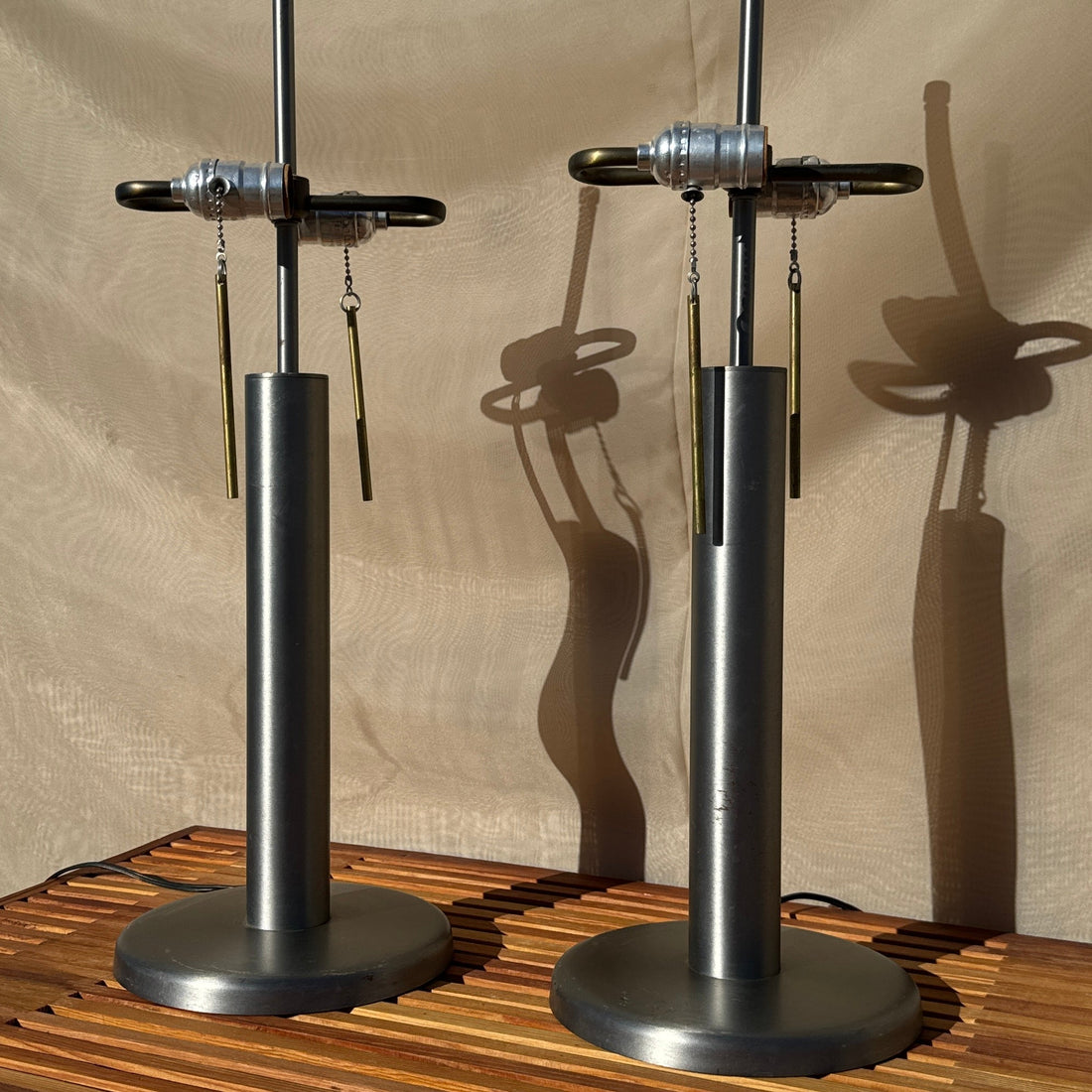 Postmodern Spun Aluminum & Brass Table Lamps- Set Of 2 - Monte Visión