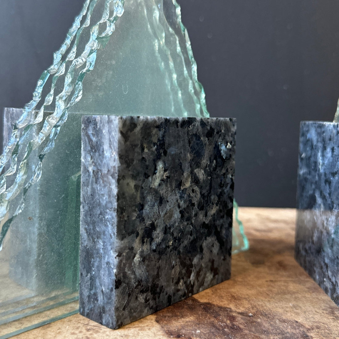 Postmodern Stone & Glass Triangular Bookends - Monte Visión