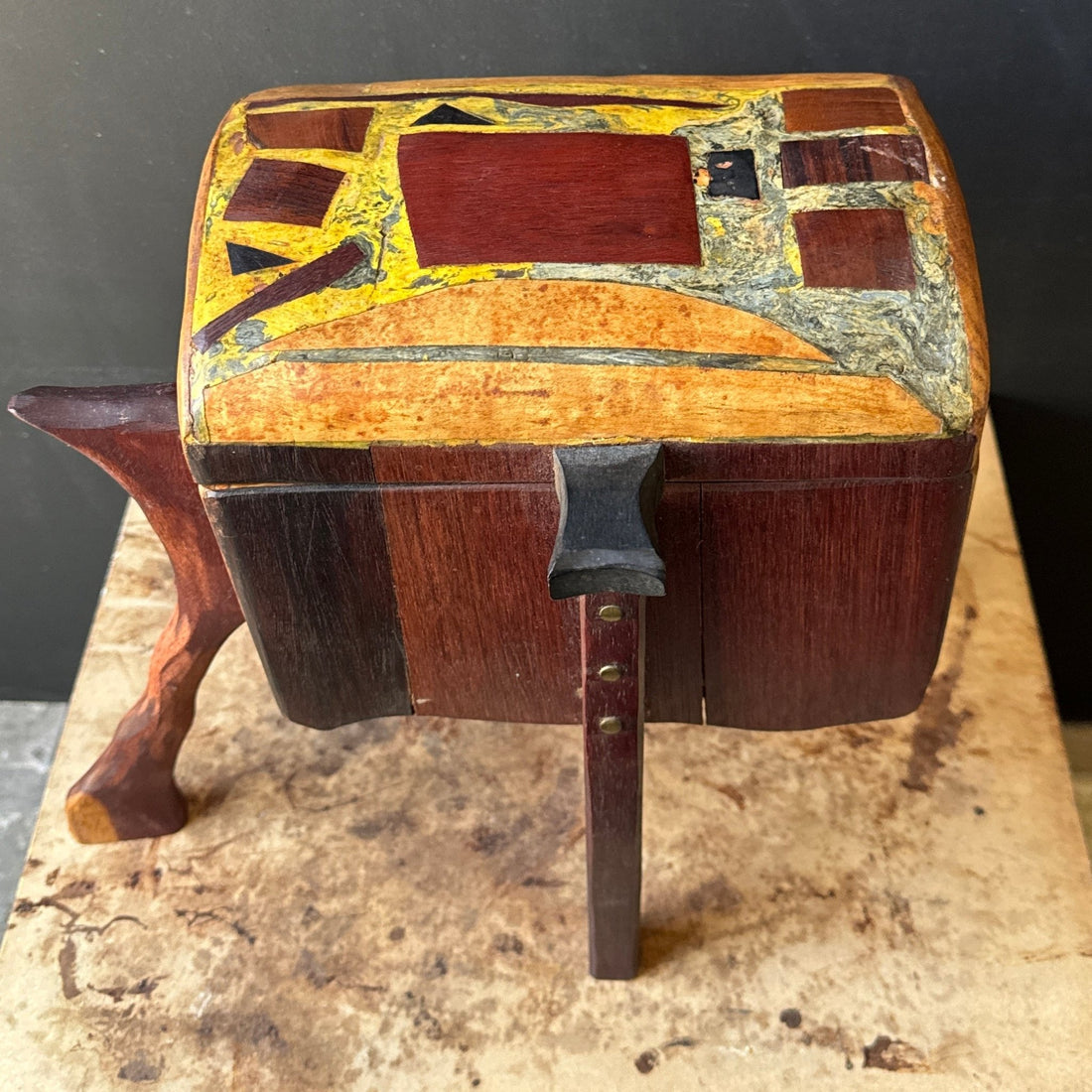 Postmodern Whimiscal Wood Inlay Footed Trinket Box - Monte Visión