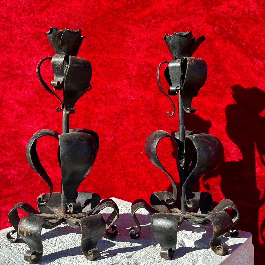 Spanish Revival Solid Blackened Steel Candlesticks - Monte Visión