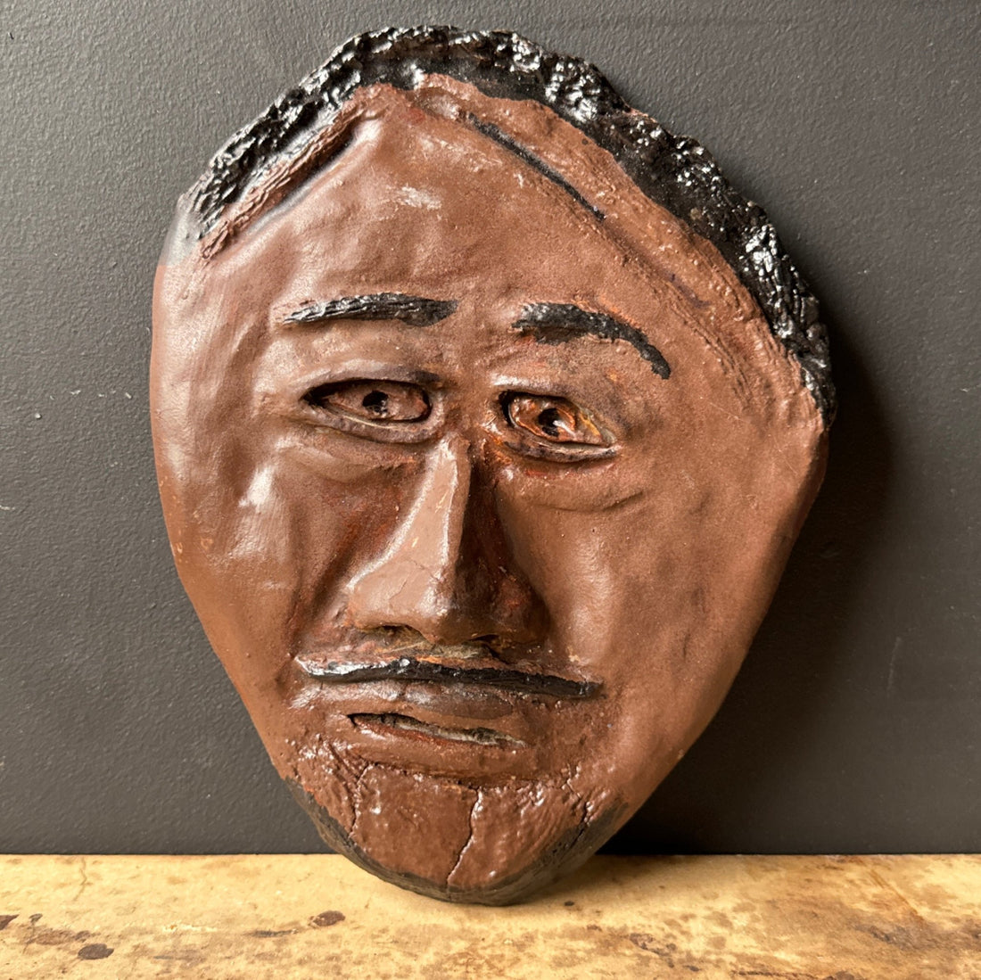 Vintage Artist- Made Plaster Man Face Wall Plaque #1 - Monte Visión