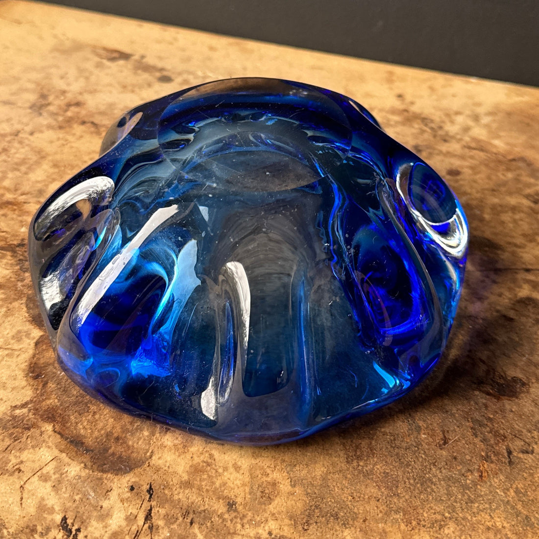 Vintage Fluted Patterned Blue Glass Ashtray - Monte Visión