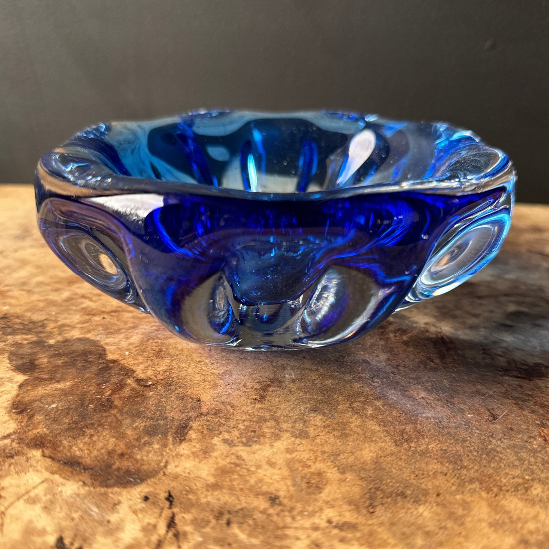 Vintage Fluted Patterned Blue Glass Ashtray - Monte Visión