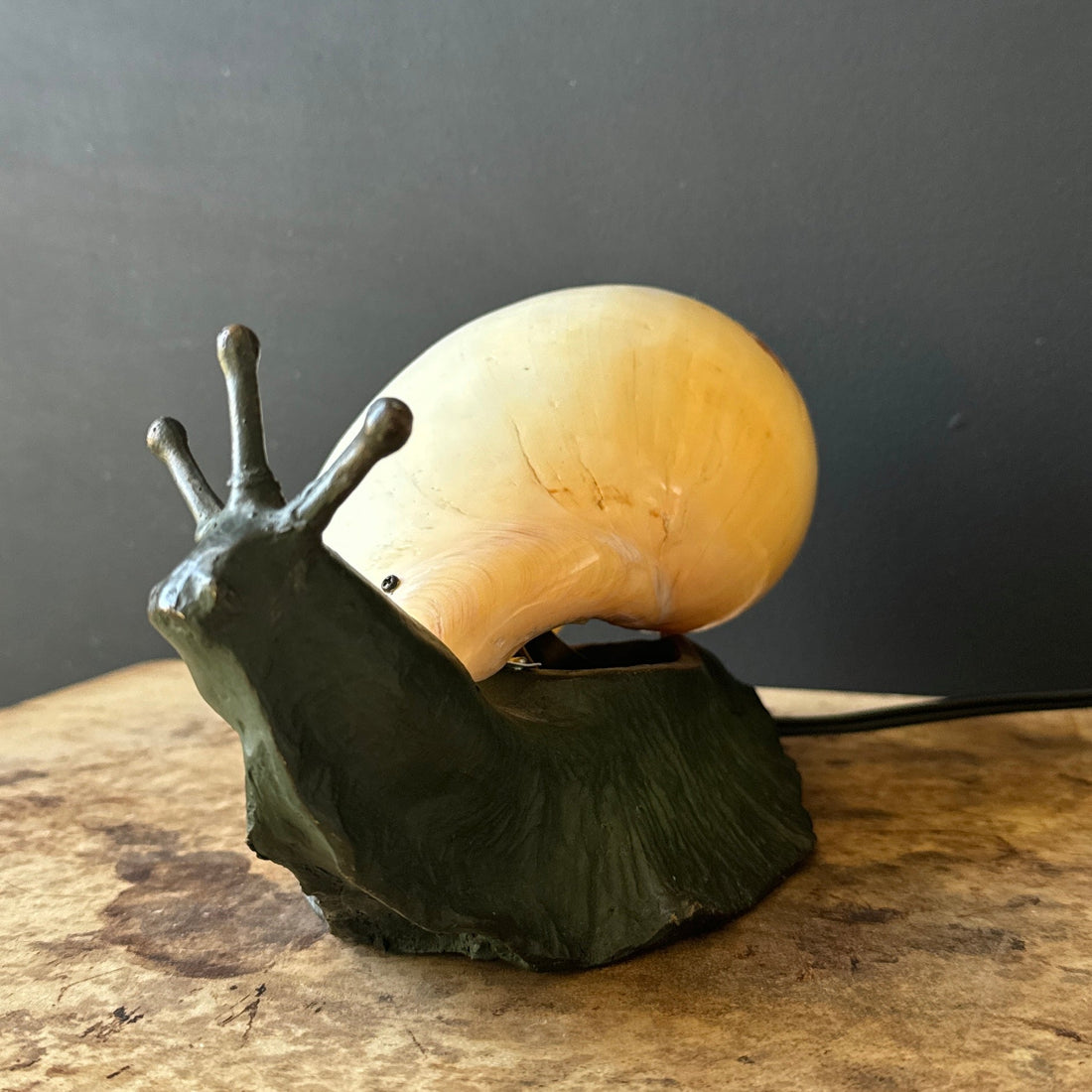 Vintage Solid Bronze Snail & Seashell Table Lamp - Monte Visión